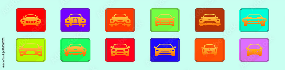set of car cartoon icon design templates with various car models. vector illustration isolated on blue background