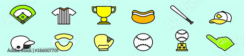 set of baseball equipment and elements cartoon icon design template with various models. vector illustration isolated on blue background