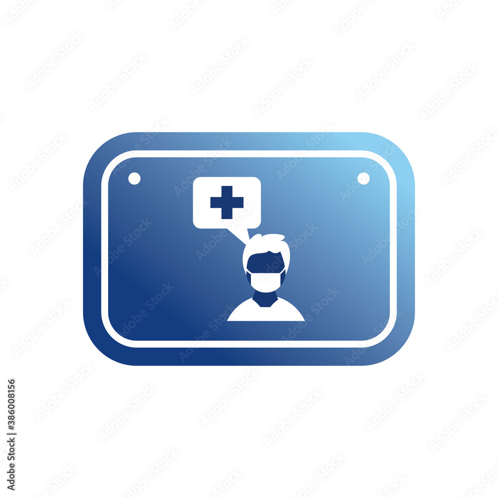 man with mask and bubble in road sign gradient style icon vector design