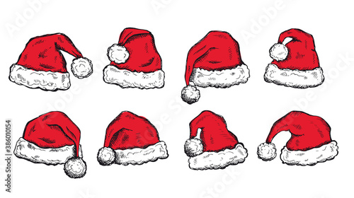Sketch of Santa Hat Hand drawn illustration	