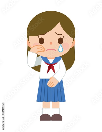 泣く 学生 女性