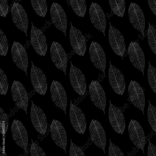 seamless pattern with stylized skeletonized gray Leaves . Vector,