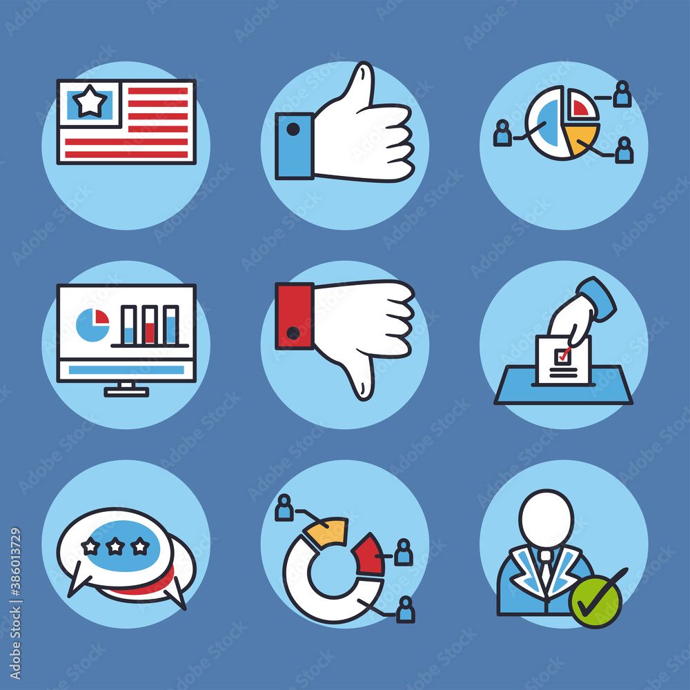 Fototapeta premium vote line and fill style icons group vector design