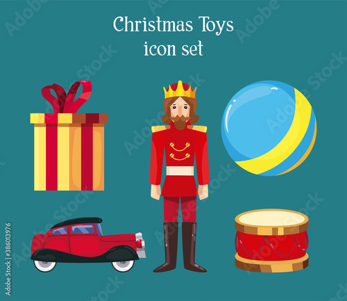 merry christmas toys set od icons vector design