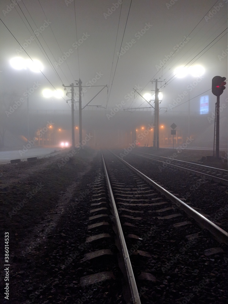 Naklejka premium railway in the fog