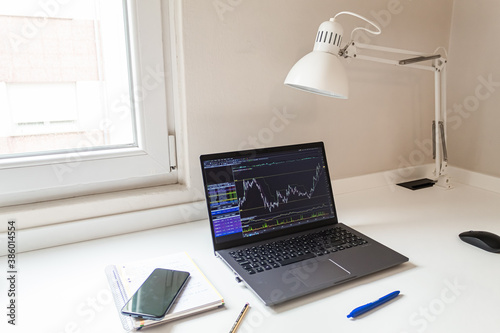 arms of a businessman while working from home with his laptop and mobile phone