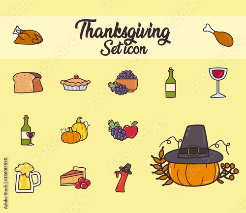 Fototapeta Naklejka Na Ścianę i Meble -  happy thanksgiving day line and fill style icon collection design