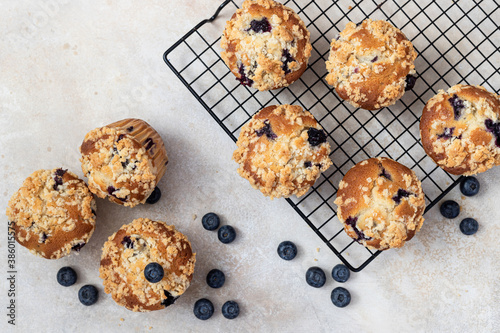 Blueberry muffins with fresh berries 