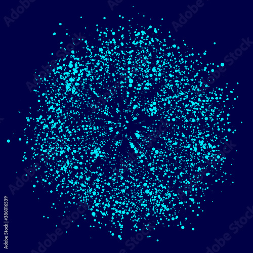 Blue sphere of particles and with explosion effect. Modern sci-fi elements consisting of points. Big data visualization. Technology vector wave.