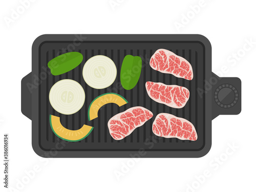 ホットプレートで焼肉をするイラスト