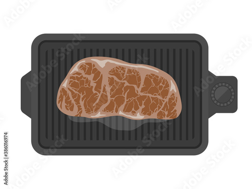 ホットプレートでステーキを焼くイラスト