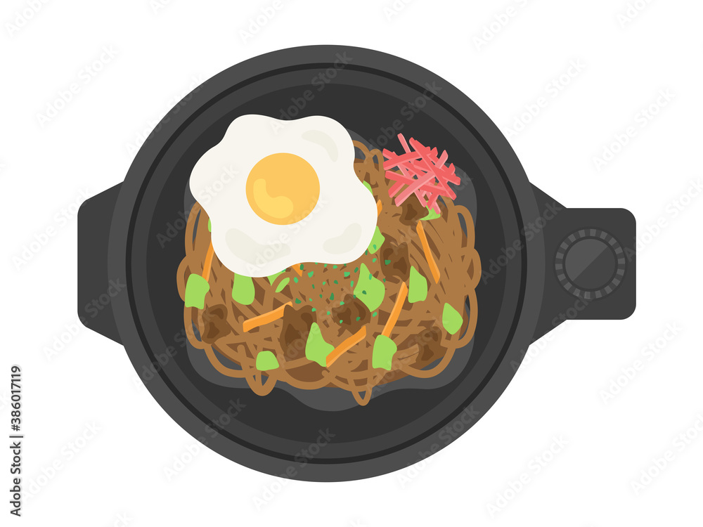 ホットプレートで焼きそばを作るイラスト Stock Vector Adobe Stock