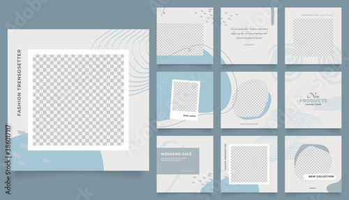 social media template banner fashion sale promotion. fully editable instagram and facebook square post frame puzzle organic sale poster. blue grey vector background