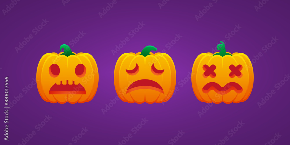 Fototapeta premium Halloween Jack O Lantern Pumpkin Expression Worried Weary Dizzy Bundle