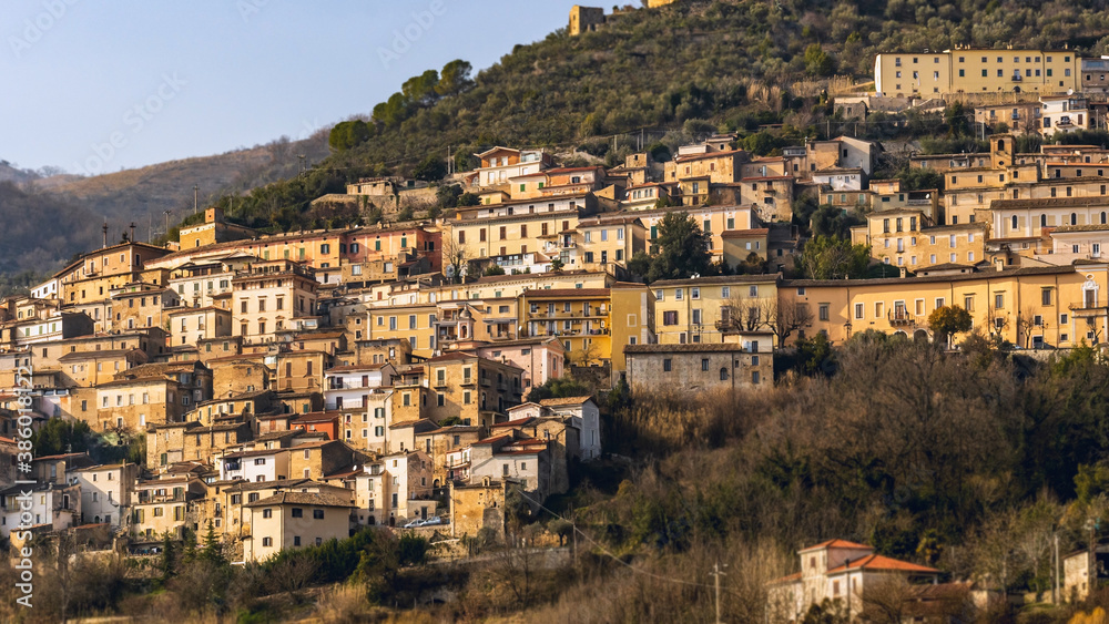 townscape of the medieval town Alvito amid the Italian Apennines mountains in the south-east Lazio region