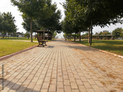  decorative stone pavement road in the park