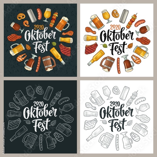 OktoberFest 2019 calligraphic handwriting lettering. Beer and grill engraving