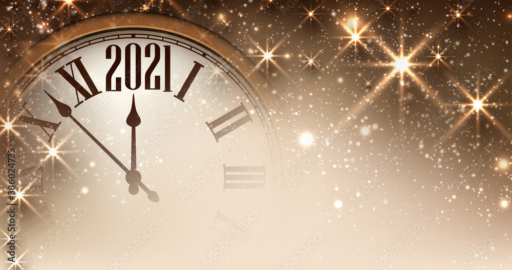 Fototapeta Clock hands showing 2021 year.
