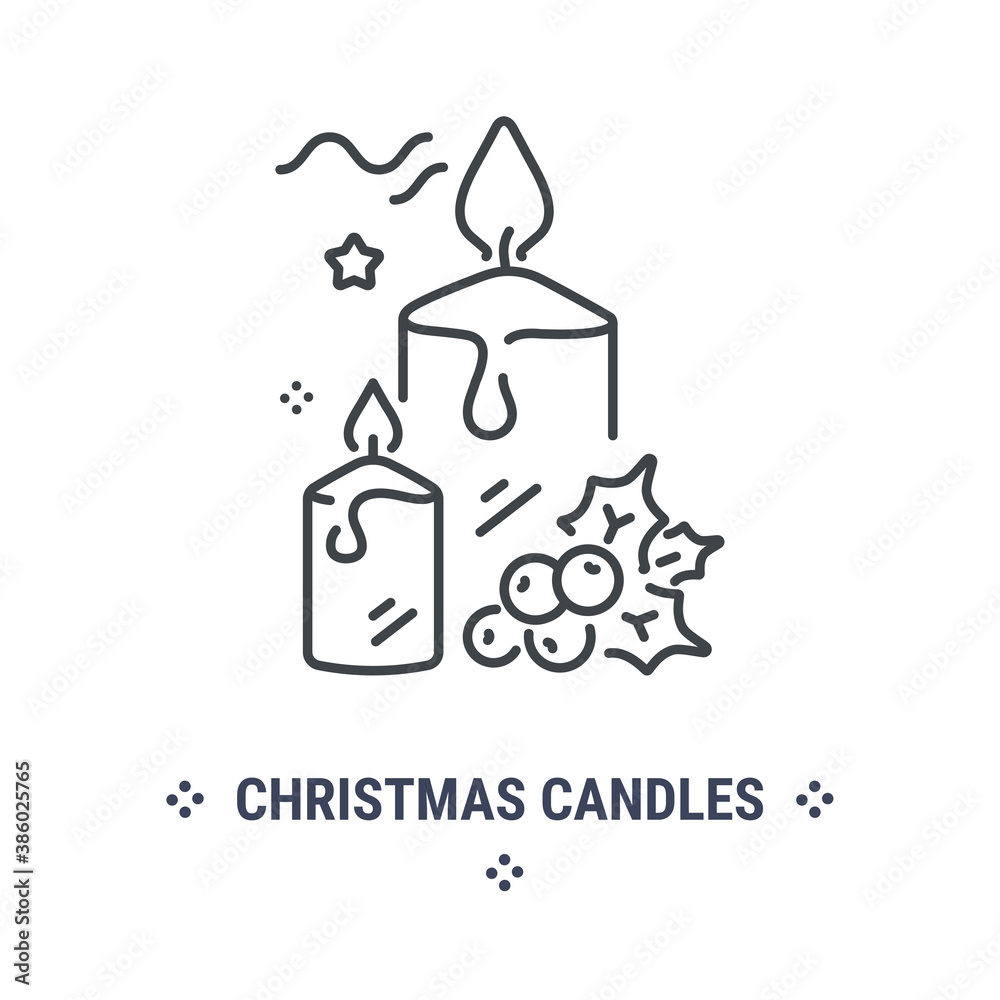 Obraz premium Vector graphic illustration on a white background. Concept icon in line design. Christmas candles. Symbol, sign, logo, emblem.