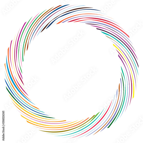 Circular Spiral, swirl, twirl design element. Concentric, radial and radiating burst of lines with rotation, gyre and curved distortion photo