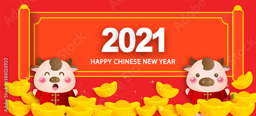 Chinese new year 2021 year of the ox banner .
