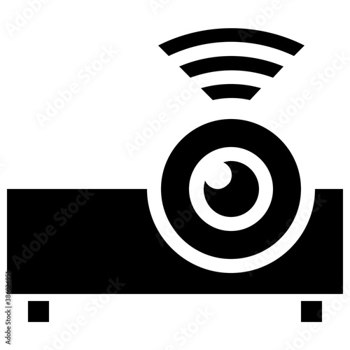 
Device with lense and wifi signals depicting wireless protector icon
