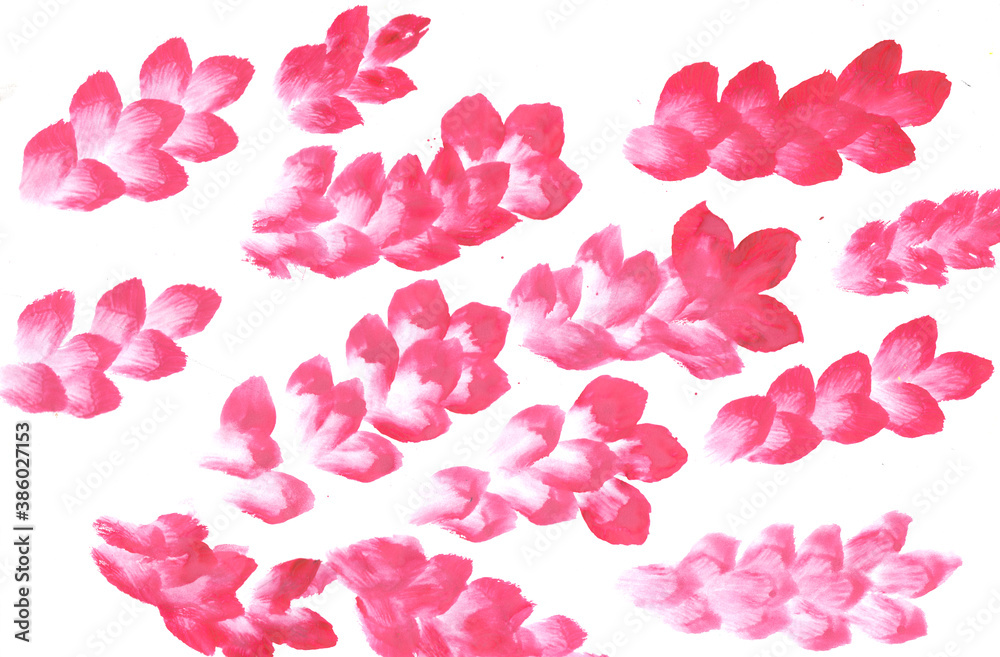 Watercolor floral ornaments. Brush strokes on paper. A brush with gouache leaves traces like flower petals or tree leaves. Hand-drawn pattern with different colors