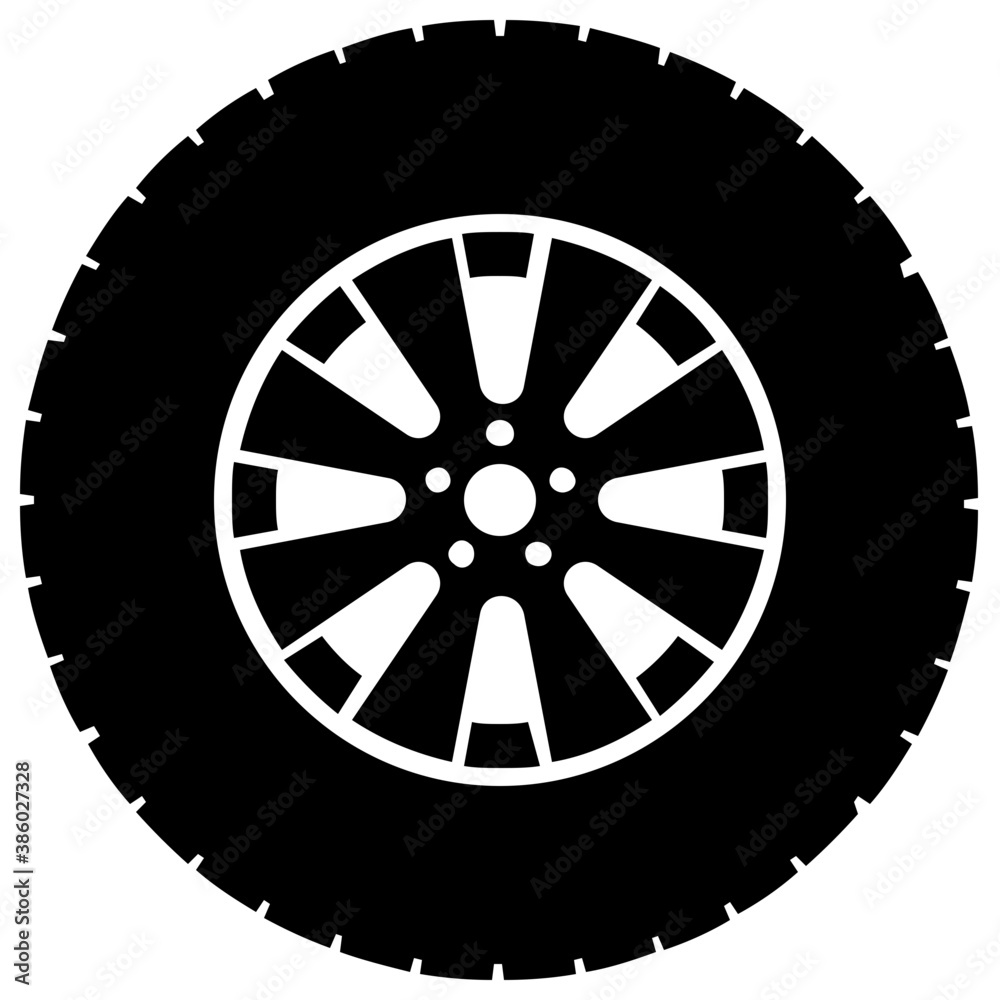 
Round circle with floral pattern denoting car wheel icon
