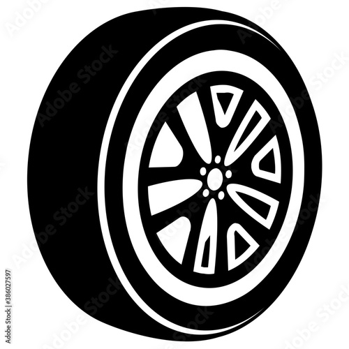 
Round circle with floral pattern denoting car wheel icon
