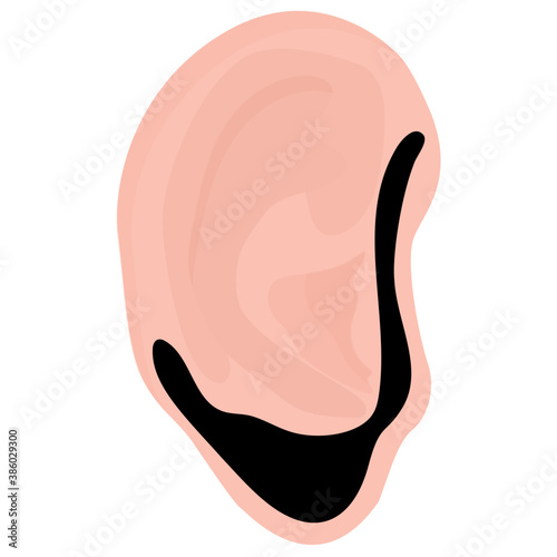 
An icon showing cartoon figure of human body part, the outer ear 
