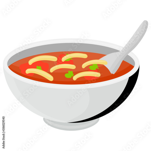 
A bowl of fresh tomato soup in white ceramic bowl
