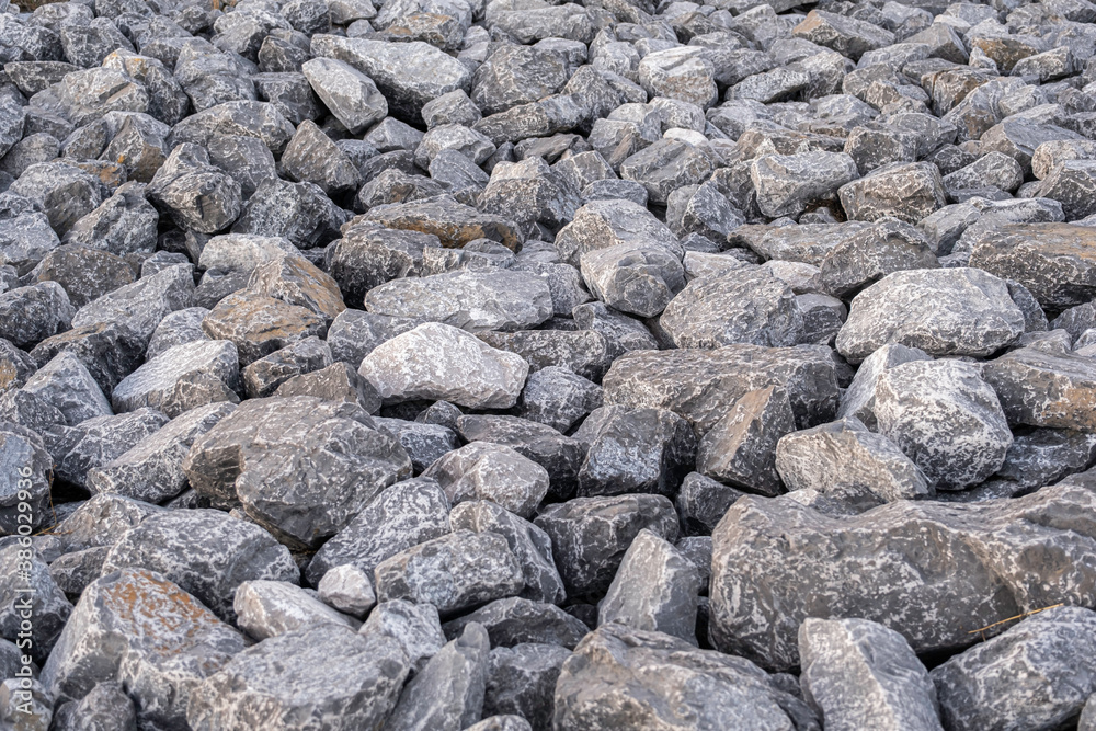 pile of rocks on bridge embankment on contruction site