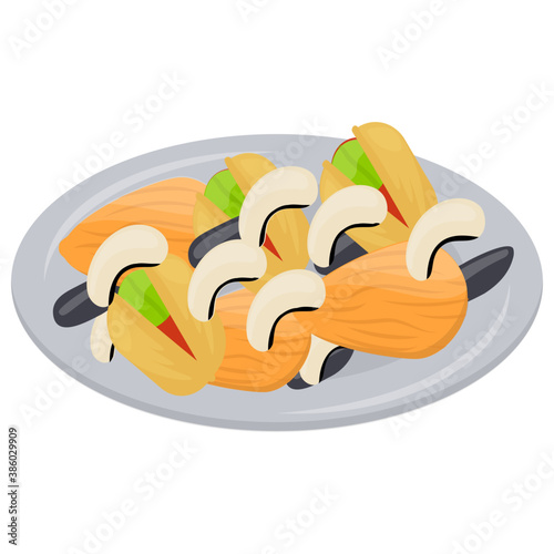 
Dry fruits and nuts mixed in a plate 
