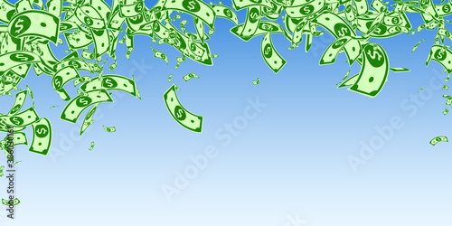 American dollar notes falling. Messy USD bills on 