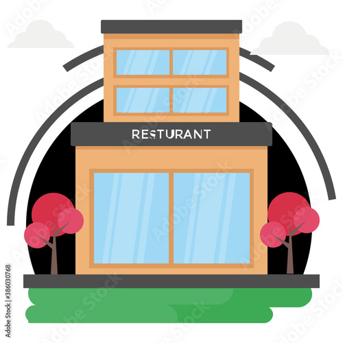 
Storefront of modern city canteen building facade
