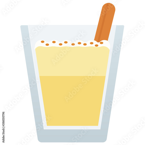 
A glass having beverage and straw depicting brandy eggnog 
