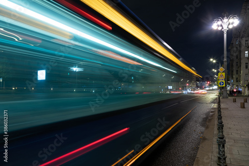long exposure  light traces from traffic on the background of a night city