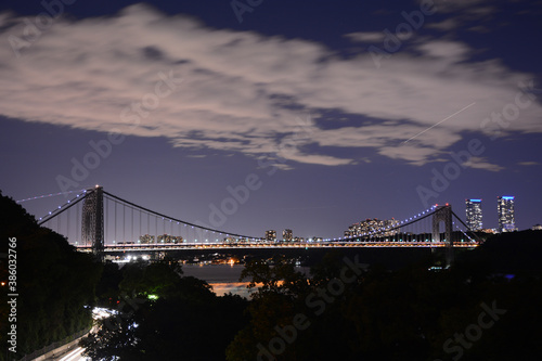 NEW YORK, USA - JUNE 30, 2019: Night view to George Washington Bridge from Fort Tryon Park photo