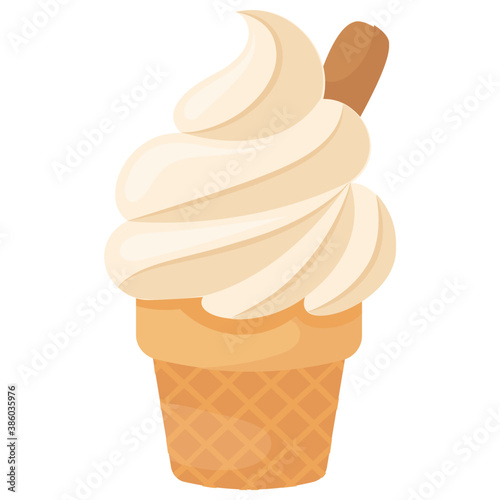 
Soft serve vanilla ice cream on waffle cone
