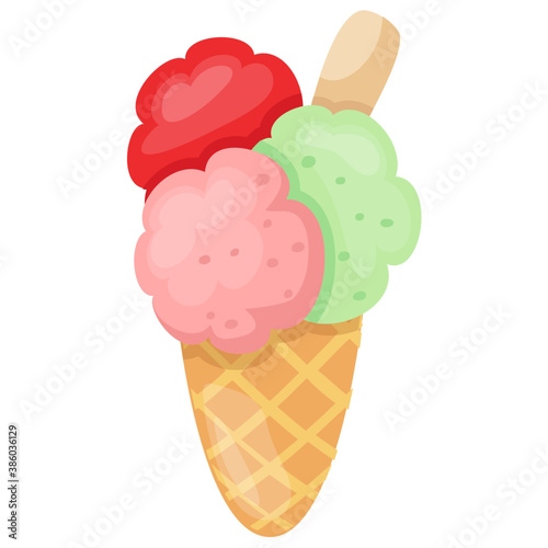 
Swirl shaped rainbow colored ice cream cone 
