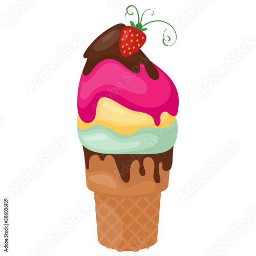 
Swirl shaped rainbow colored ice cream cone 
