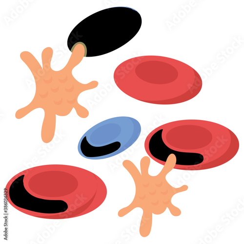 
Round concave circles and clots in different colors showing blood cells icon
