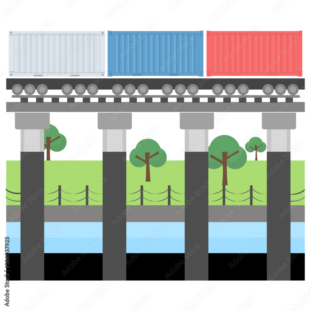 Pillars from a station with containers on rail channel denoting logistics train icon
Pillars from a station with containers on rail channel denoting logistics train icon
