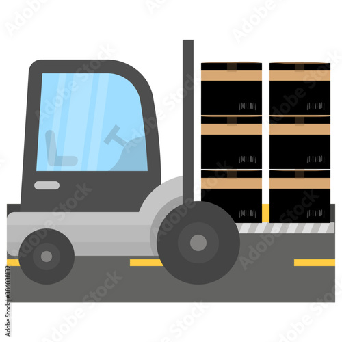 
A warehouse management truck lifting the packages, this is forklift icon
