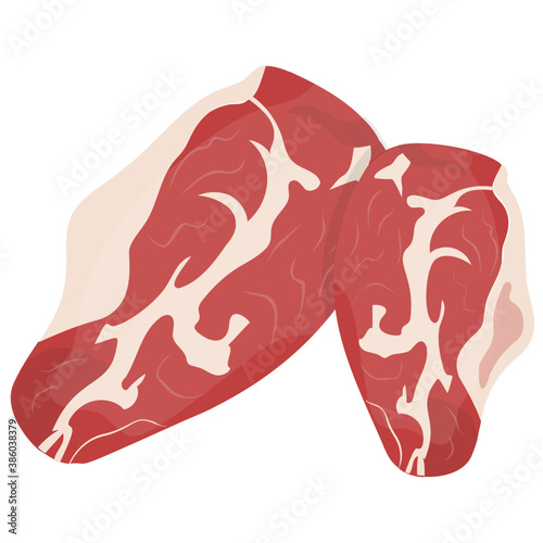 
A red meatloaf with white fatty substance on it depicting chunk steak 
