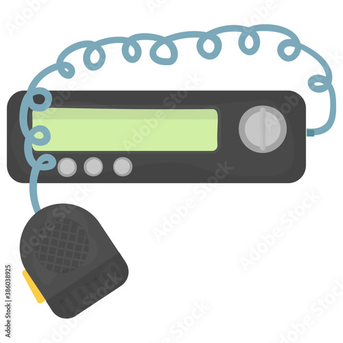 
Device with screen and some buttons with telephone wire and tag, notioning taximeter icon
