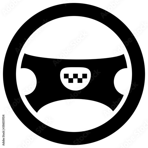 
Car steering with check sticker in middle denoting taxicab service icon
