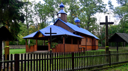 a wooden church built in 1846, the Orthodox church of the holy Maccabees in the Krynoczka wilderness near the town of Hajnowka in Podlasie, Poland