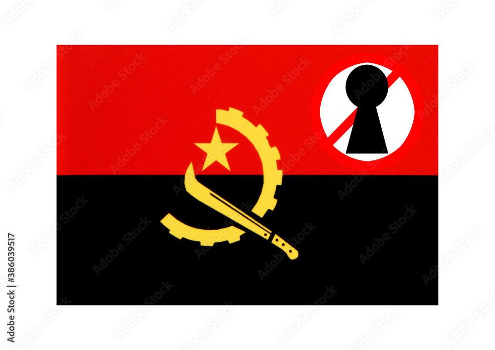 Angola flag with covid 19 warning