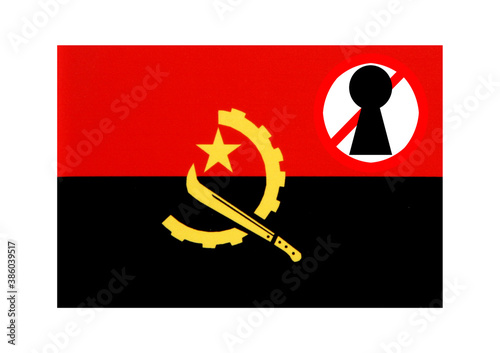 Angola flag with covid 19 warning